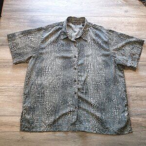 Women Blouse Excuse By Whispers 3X Crocodile Print Short-Sleeve Button Up Shirt